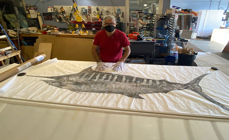 framing oversized fish print on rice paper